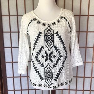 Free People Aztec Lace Quarter Sleeve Medium
